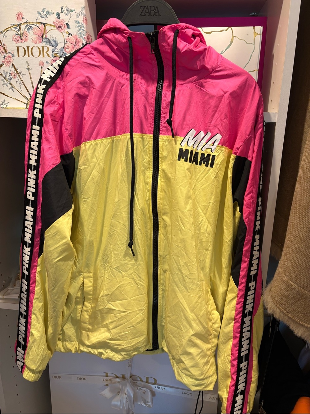 PINK Victoria's Secret Pink and Yellow Colorblock Bomber Jacket